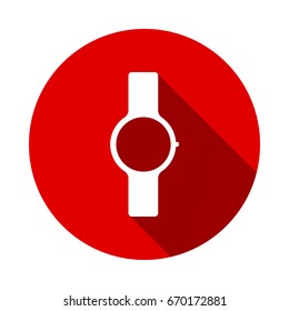 Clock watch ticker vector icon isolated on red background with long shadow. flat icon