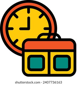 Tiempo de reloj con cartera de maletín Icono de línea llena de vectores, adecuado para negocios o para fines de inversión u oficina