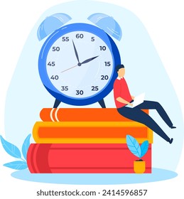 Clock watch time, information people timelife, wrist watch digital sign, tiny people, wait time vector illustration. Minute timer, old dial, retro alarm background, mechanical element.