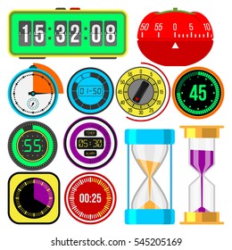 Clock and watches vector icons set.