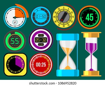 Clock watches vector timer colorful measurement tools number digital information stopwatch illustration