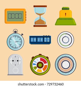 Clock and watches vector timer colorful measurement tools number digital information stopwatch illustration