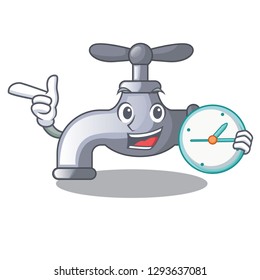 With clock water tap installed in cartoon bathroom