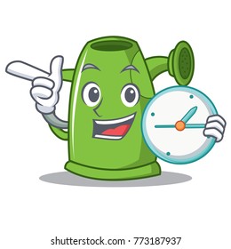 With clock watering can character cartoon
