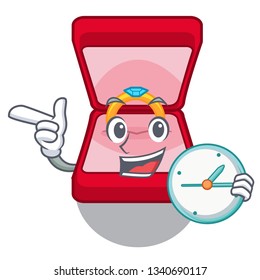 With clock wedding ring box isolated with mascot