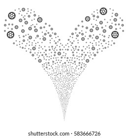 Clock Wheel fireworks stream. Vector illustration style is flat black iconic symbols on a white background. Object double fountain made from random pictograms.