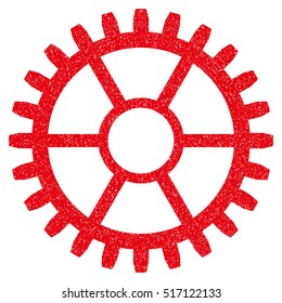 Clock Wheel grainy textured icon for overlay watermark stamps. Flat symbol with unclean texture. Dotted vector red ink rubber seal stamp with grunge design on a white background.