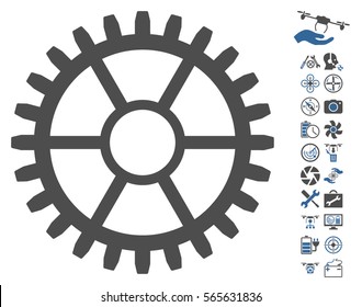 Clock Wheel icon with bonus copter service images. Vector illustration style is flat iconic cobalt and gray symbols on white background.