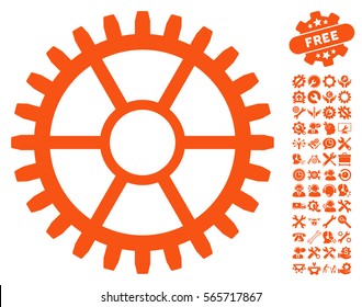 Clock Wheel icon with bonus settings pictures. Vector illustration style is flat iconic orange symbols on white background.