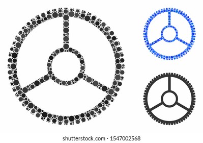 Clock wheel mosaic of filled circles in different sizes and color tints, based on clock wheel icon. Vector filled circles are united into blue mosaic.