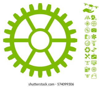 Clock Wheel pictograph with bonus drone service graphic icons. Vector illustration style is flat iconic symbols on white background.