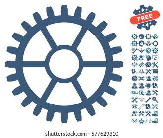 Clock Wheel pictograph with bonus setup tools design elements. Vector illustration style is flat iconic cyan and blue symbols on white background.