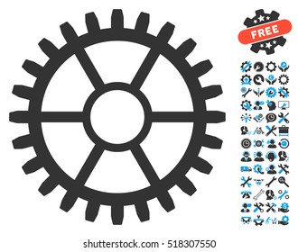 Clock Wheel pictograph with bonus tools pictures. Vector illustration style is flat iconic blue and gray symbols on white background.