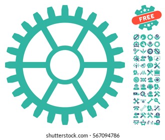 Clock Wheel pictograph with bonus tools pictures. Vector illustration style is flat iconic cobalt and cyan symbols on white background.