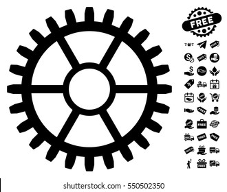 Clock Wheel pictograph with free bonus design elements. Vector illustration style is flat iconic symbols, black color, white background.