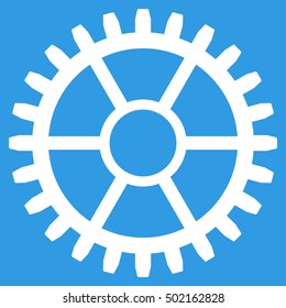 Clock Wheel vector pictogram. Style is flat graphic symbol, white color, blue background.