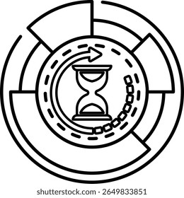 Um relógio com um plano de fundo branco e um contorno preto. O relógio está definido para 12:00