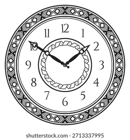Un reloj con una cara blanca y números y agujas negras