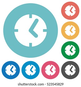 Clock white flat icons on color rounded square backgrounds