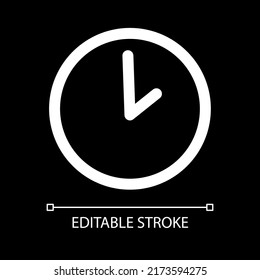 Clock white linear ui icon for dark theme. Working hours. Waiting time. Countdown. Vector line pictogram. Isolated user interface symbol for night mode. Editable stroke. Arial font used