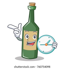 With clock wine bottle character cartoon