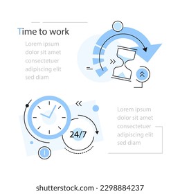 Clock, work hours concept illustration, icon, background and graphics. The illustration is colorful, flat, vector, pixel perfect, suitable for web and print
