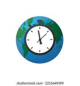 clock and world icon isolated on white background.
