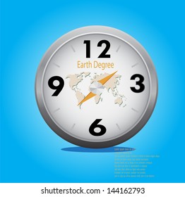 Clock and world map with earth degree concept