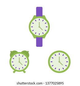 Clock, wrist watch, alarm clock flat icons, time vector illustration