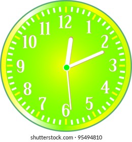 Clock yellow circle icon isolated on white. Vector