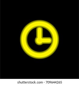 Clock yellow glowing neon ui ux icon. Glowing sign logo vector