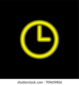 Clock yellow glowing neon ui ux icon. Glowing sign logo vector