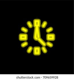 Clock yellow glowing neon ui ux icon. Glowing sign logo vector
