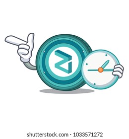With clock Zilliqa coin character cartoon