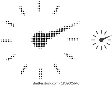Clockface halftone Punkt Symbol Illustration. Halftone Muster enthält Kreispunkte. Vektorgrafik der Clockface-Symbol auf weißem Hintergrund. Flache Abstraktion für Uhrzeigerobjekt.