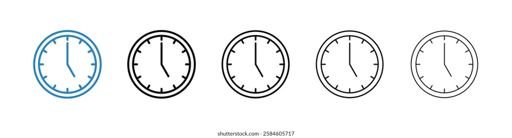 Clock-five icons in five different stroke sizes