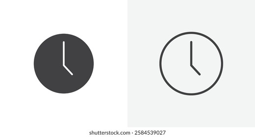 Clock-five icons vectors illustrations in black fill and liner versions