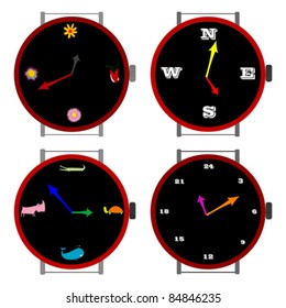 clocks collection against white background, abstract vector art illustration