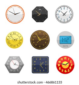 Clocks face dial watch alarm vector illustration