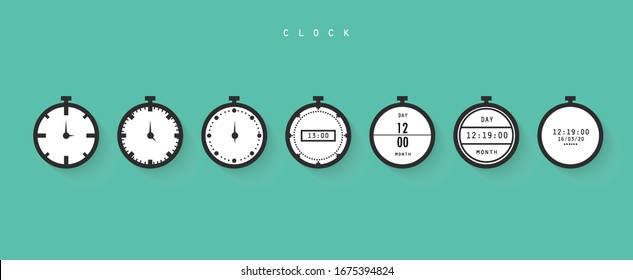 Clocks icon designed machine telling the time Vector illustration, flat design, long shadow