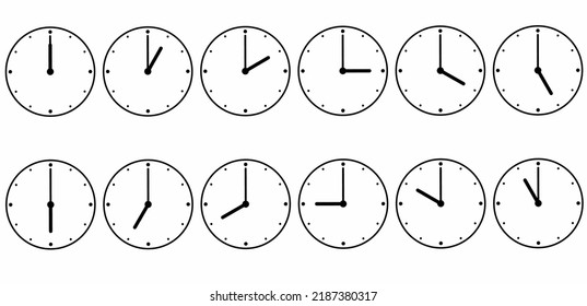 Clocks Icon Set Every Hour Isolated Stock Vector (Royalty Free ...