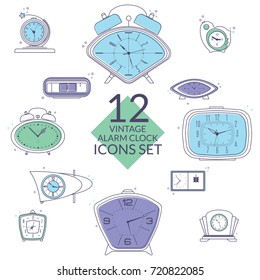 Clocks icon set on white background. Retro and modern clock collection. Alarm clock, old clock, hourglass, stop-watch and other symbols of time. Isolated clock sign illustration.