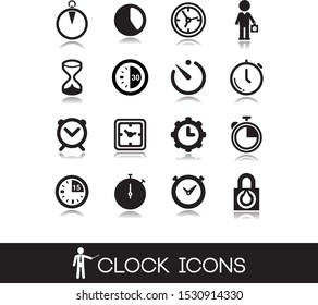 Clocks icons and other time measurement tools.