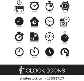 Clocks icons and other time measurement tools. Set vector.