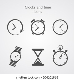 Clocks icons set flat style