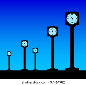 Clocks on blue background