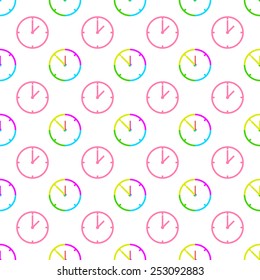 Clocks Pattern With Colorful On White Background 