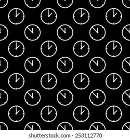 Clocks Pattern With White On Black Background