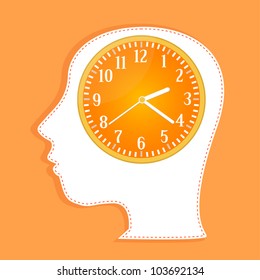clocks in people head. vector invitation card