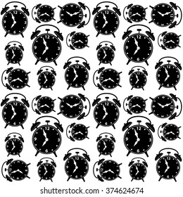 Clocks seamless background. Black and white vector.
